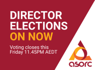 Promotional thumbnail with burgundy background and white and orange text saying Director Elections On Now.